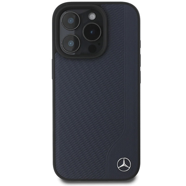 Mercedes case for iPhone 16 Pro Max 6,9" MEHMP16X23RBGVV Hardcase MB Wood Imitation Leather MagSafe navy blue