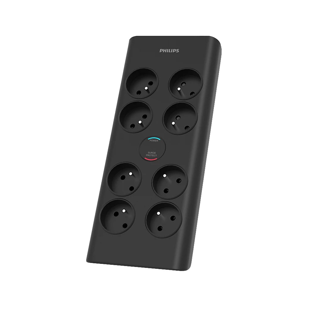 Anti-surge power strip PHILIPS extension cord 8 sockets 2m 16A black