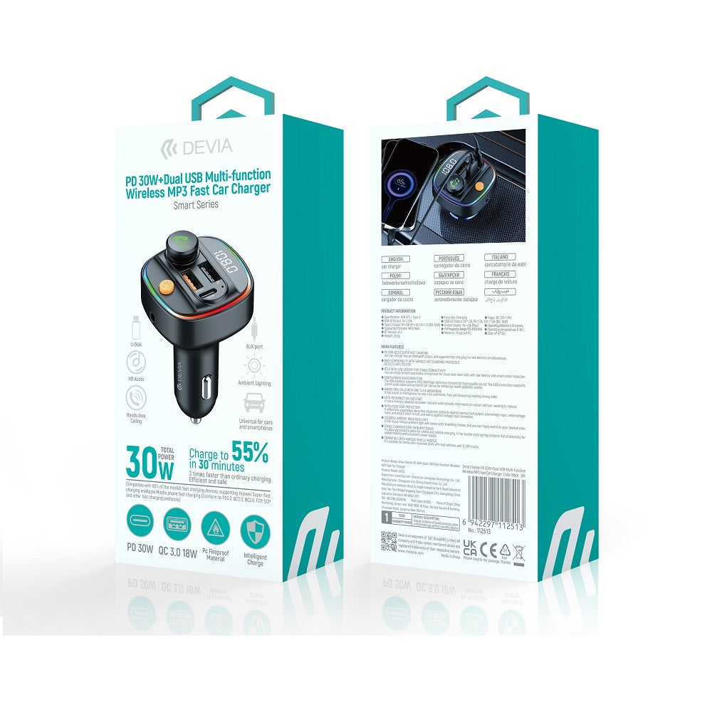 Transmetteur FM Devia avec chargeur auto PD 30W
