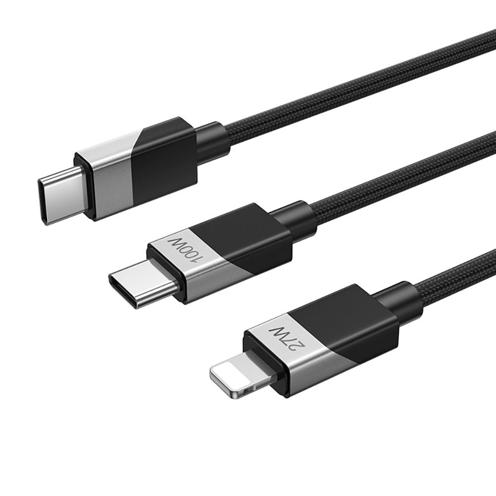 BWOO Braided 2-in-1 Cable USB-C - USB-C and Lightning 1m 100W/27W black