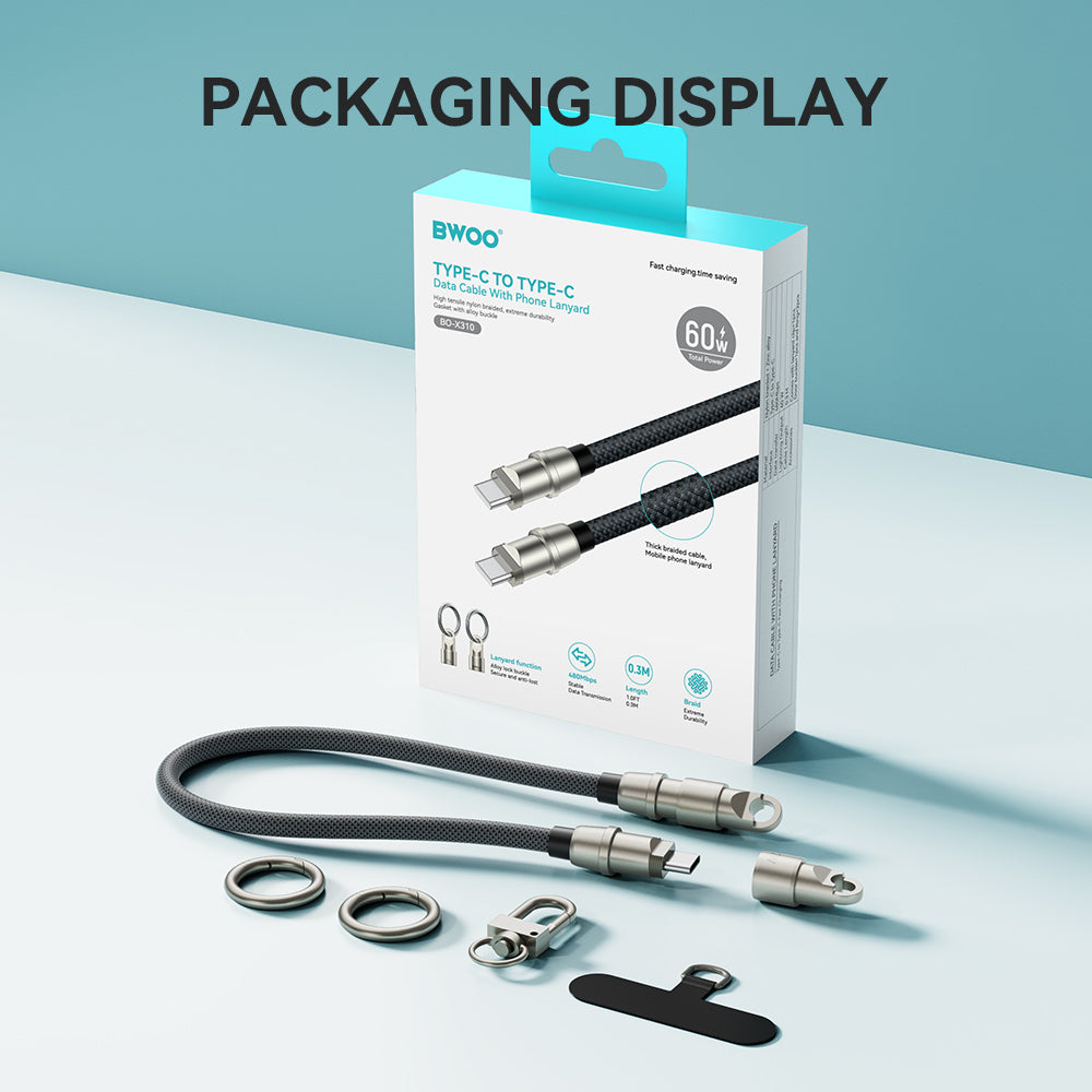 BWOO Lanyard Cable USB-C - USB-C 0.3m 60W with strap
