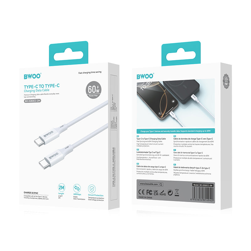 BWOO Cable USB-C - USB-C 2m 60W ABS + TPE white