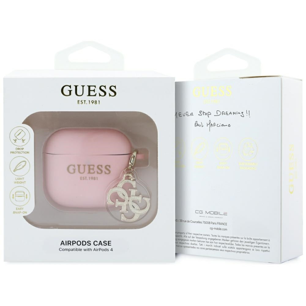 Guess Cover for AirPods 4 Silicone 4G Charm Pink