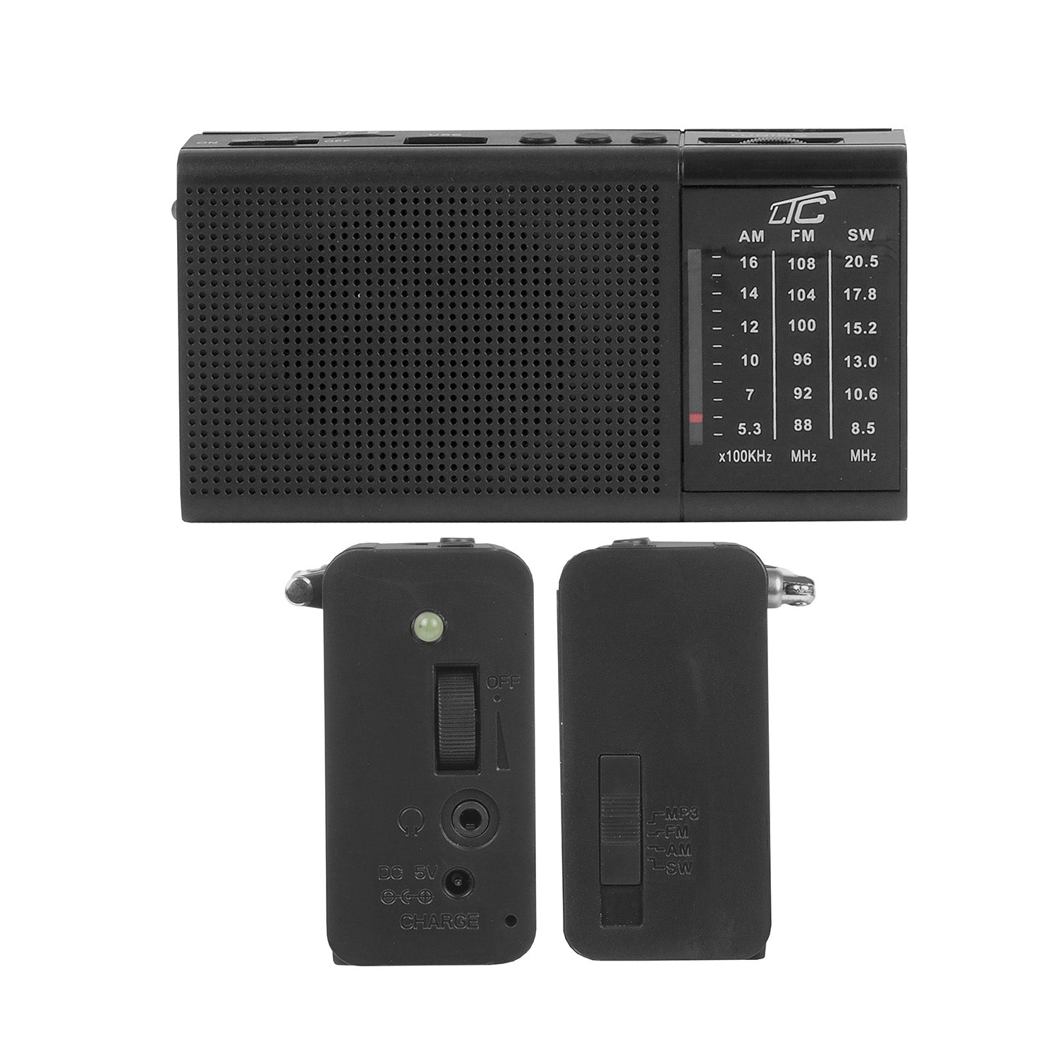 LTC portable radio REGA, USB, TF, AUX, mini LED flashlight, black