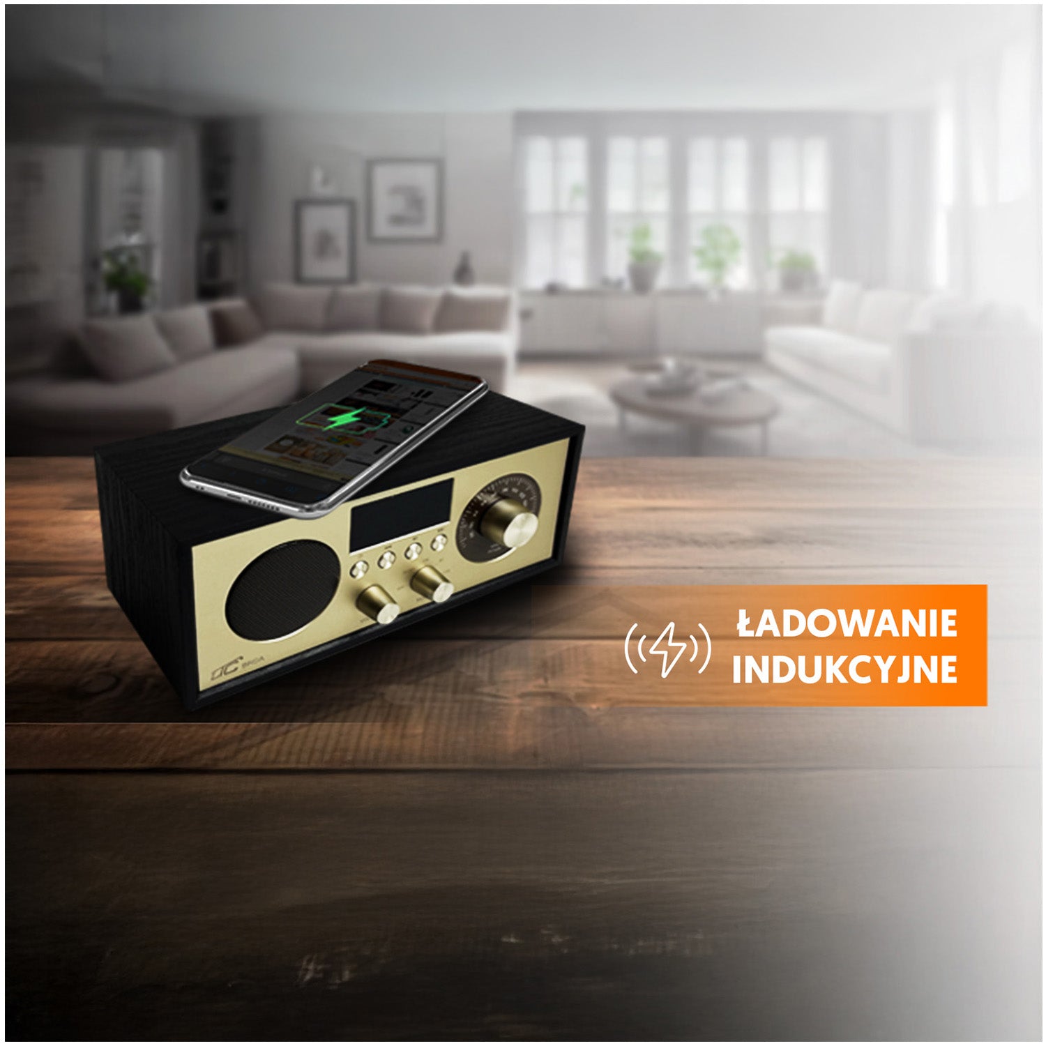 LTC portable radio BRDA, Bluetooth, FM, USB, 2200mAh, 10W wireless charging, black-gold