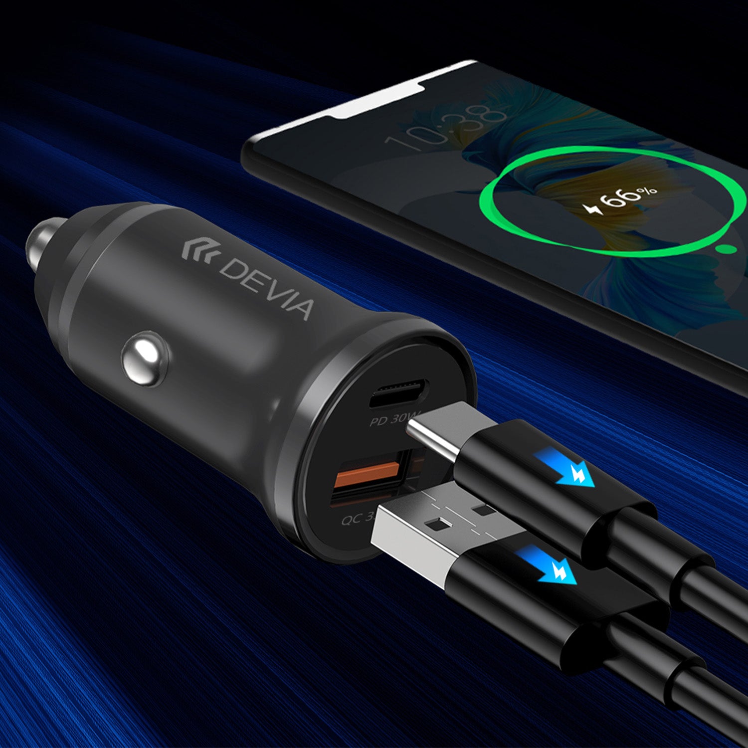 Devia car charger Smart Mini PD QC 3.0 30W 1x USB 1x USB-C white