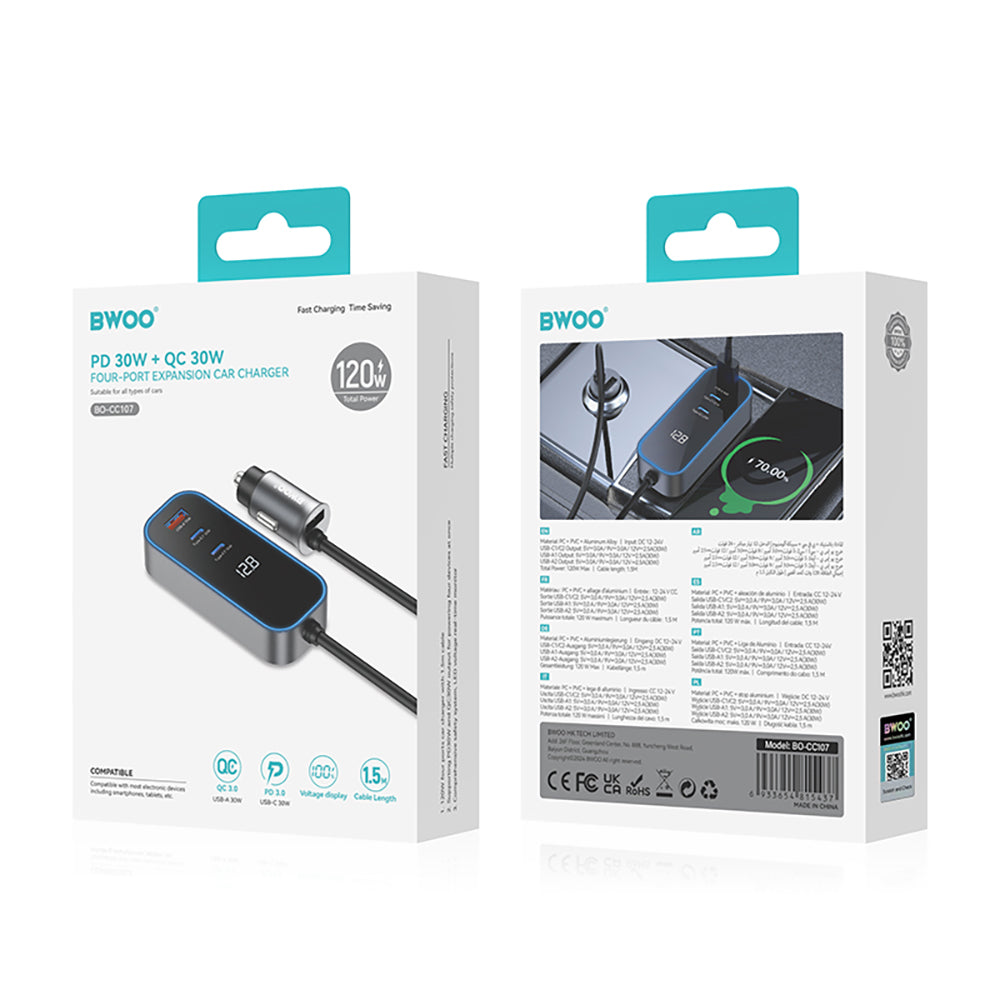 Chargeur voiture BWOO CC107 USB-C/USB-A 30W