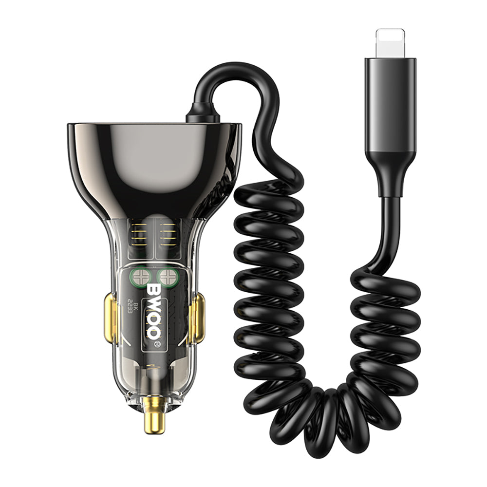 BWOO CC96L 30W PD car charger 1x USB-C 1x USB port with lightning cable gray