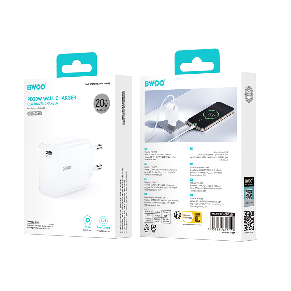 BWOO wall charger 20W CDA226 QC 1x USB-C black