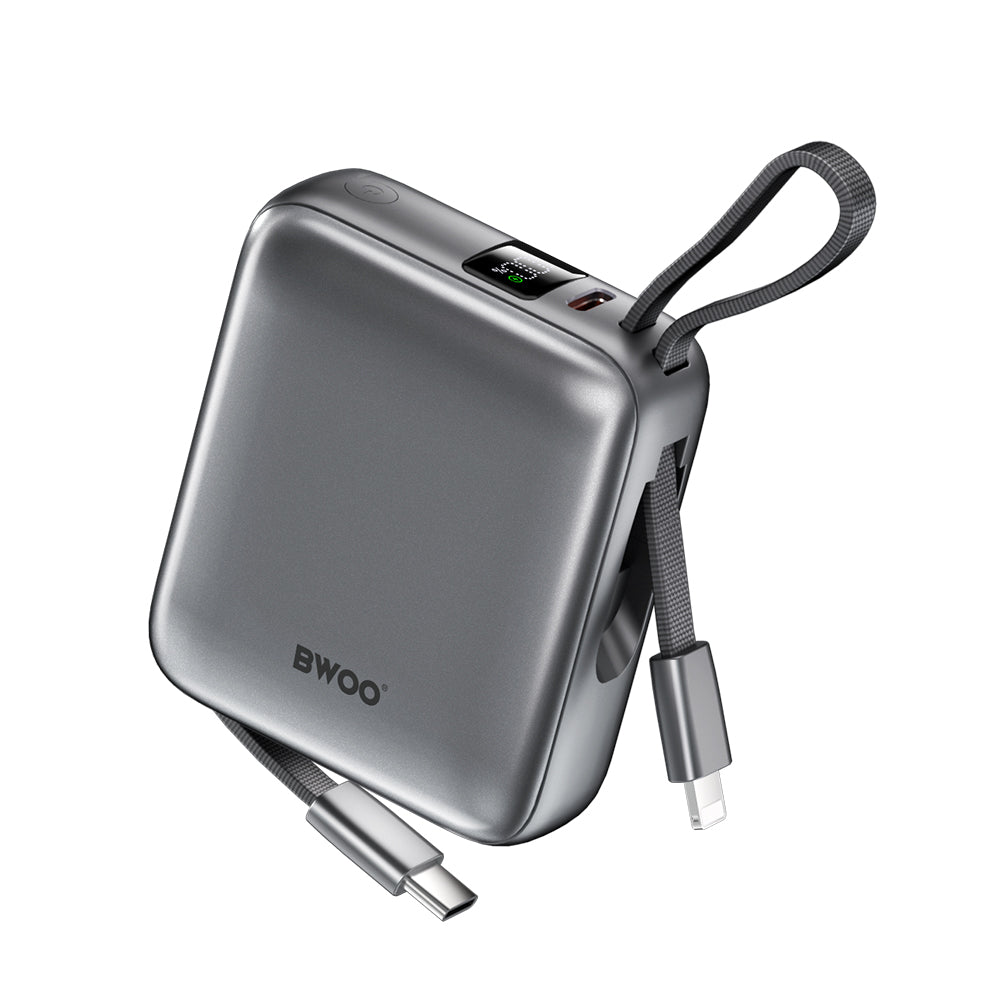 Chargeur BWOO P74 22.5W 10000 mAh câbles intégrés USB-C Lightning noir