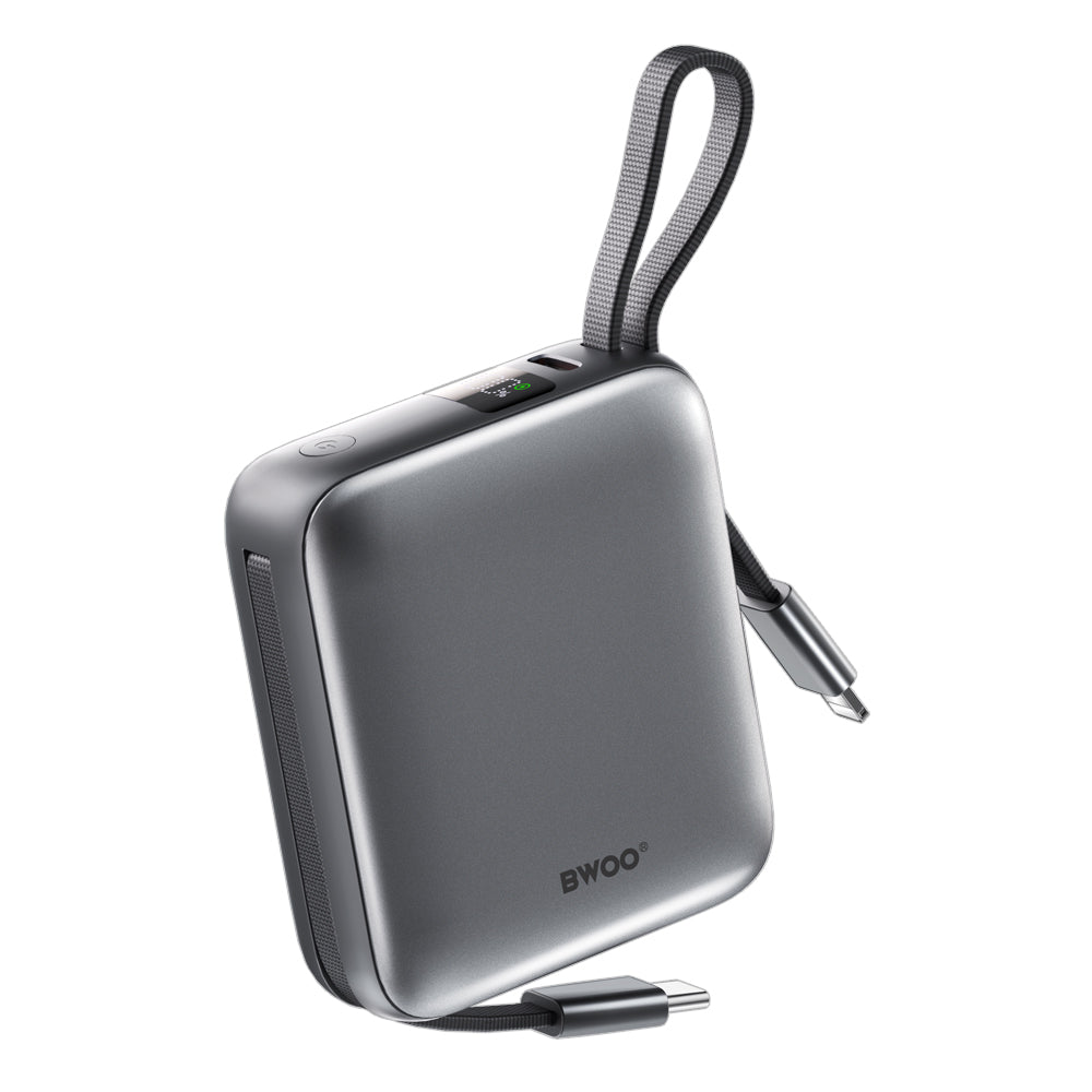 Chargeur BWOO P74 22.5W 10000 mAh câbles intégrés USB-C Lightning noir
