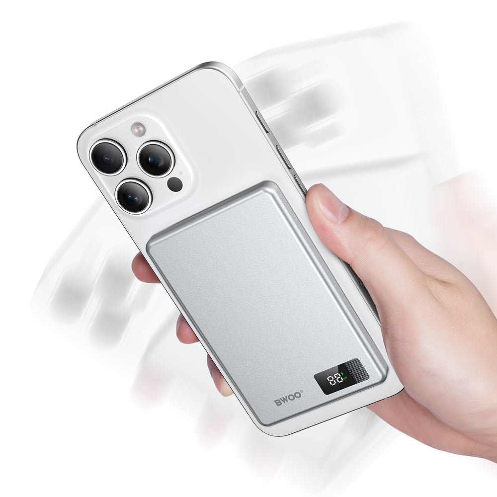 Chargeur BWOO P75 magnétique 5000 mAh PD 20W USB-C argent