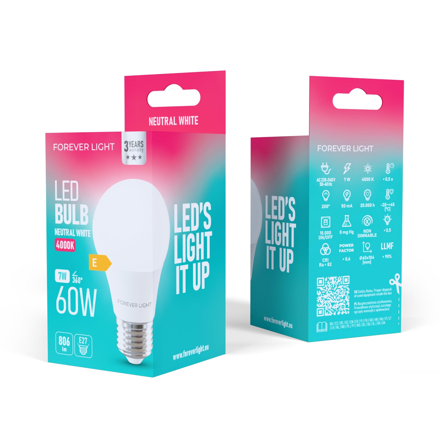 Ampoule LED E27 A60 7W 806lm 4000K Blanc Neutre Forever Light