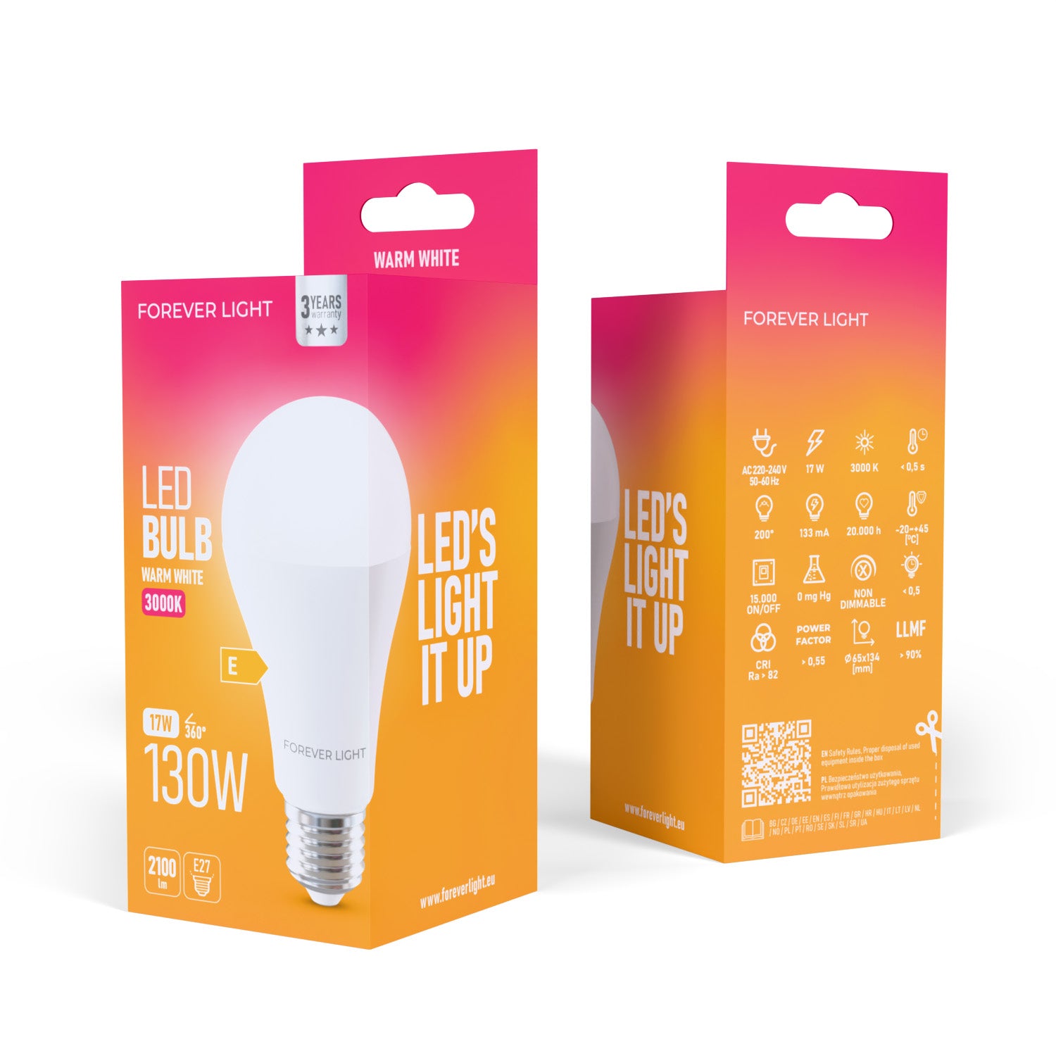 Ampoule LED E27 A65 17W 2100lm 3000K Classe E