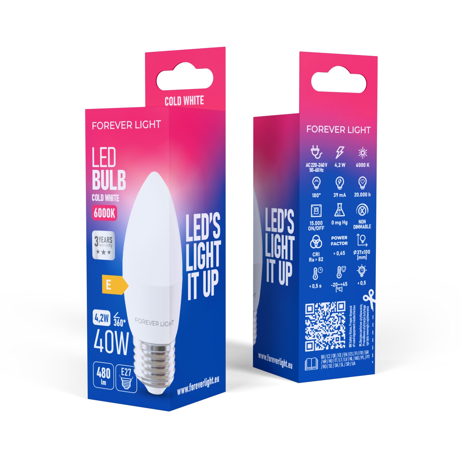 Ampoule LED E27 C37 4.2W 480lm Blanc Froid 6000K