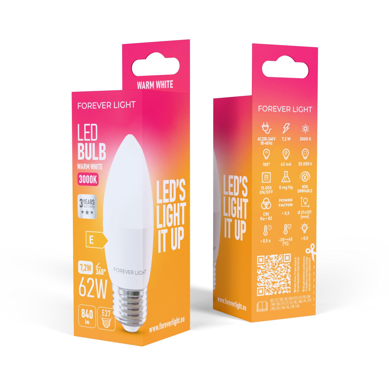 Ampoule LED E27 C37 7.2W 840lm Blanc Chaud 3000K