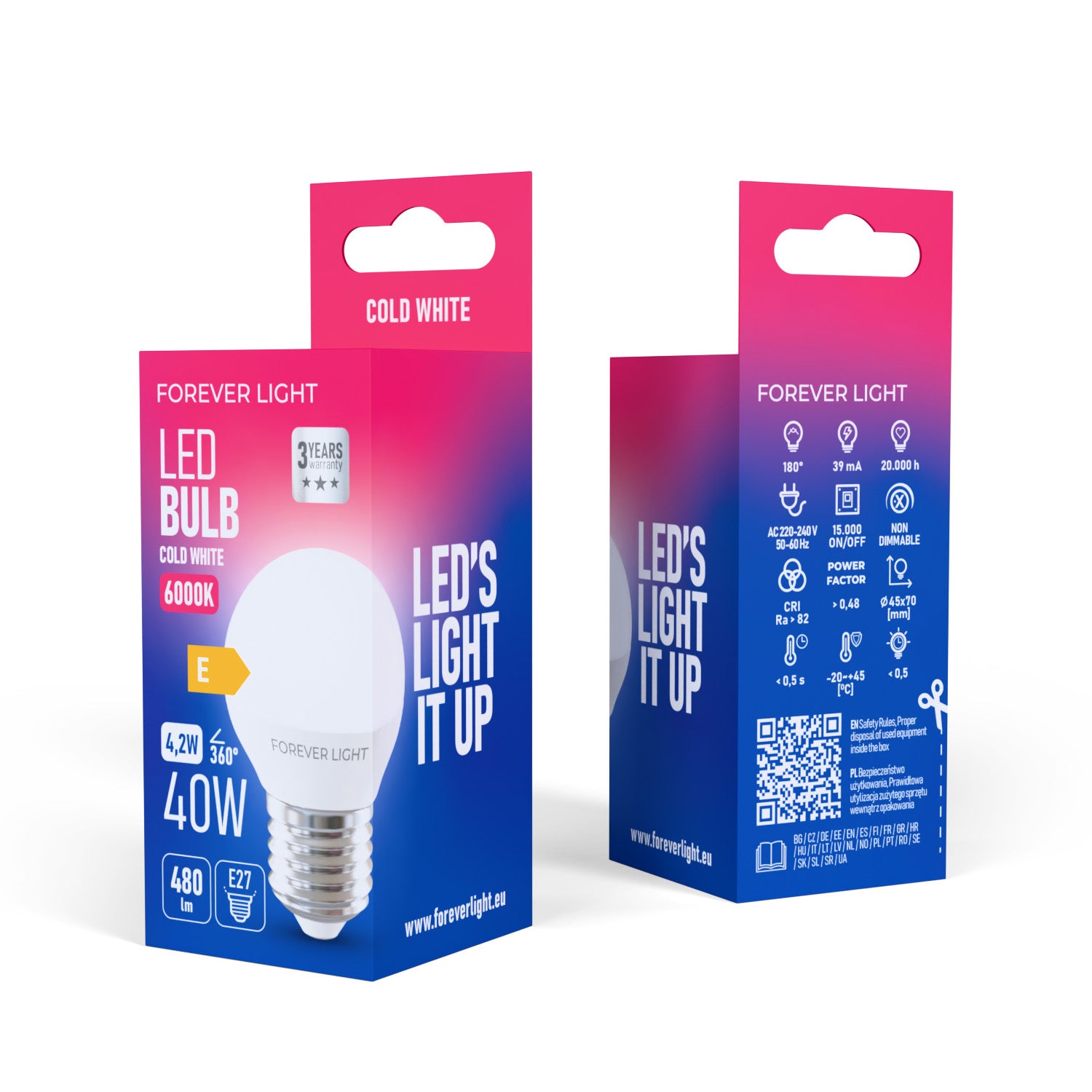 Ampoule LED E27 G45 4.2W 480lm 6000K Blanc Froid Forever Light