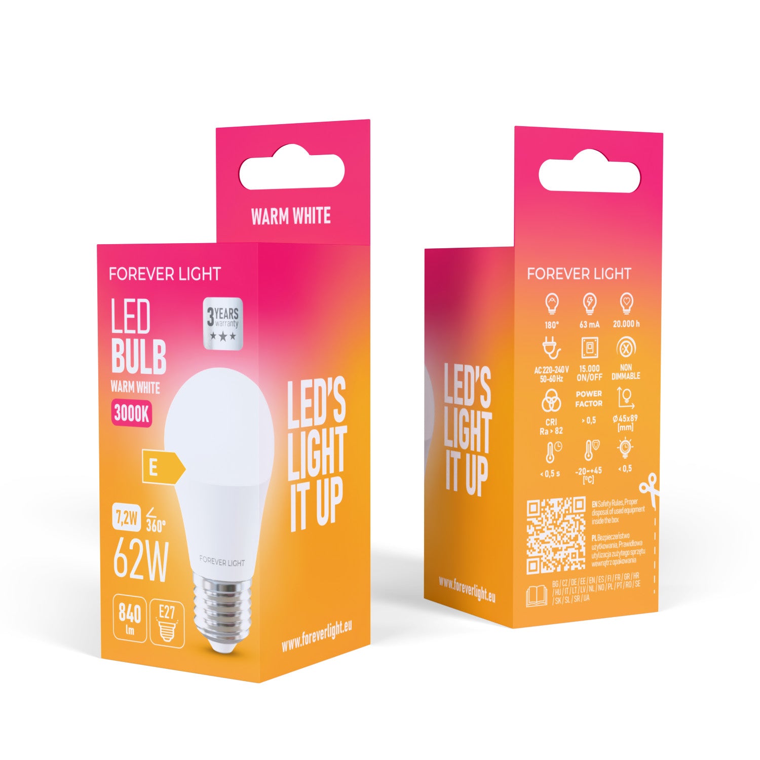 Ampoule LED E27 G45 7.2W 840lm Blanc Chaud 3000K Classe E