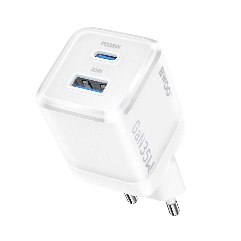 BWOO GaN wall charger CDA222 PD 35W 1 x USB 1 x USB-C, white
