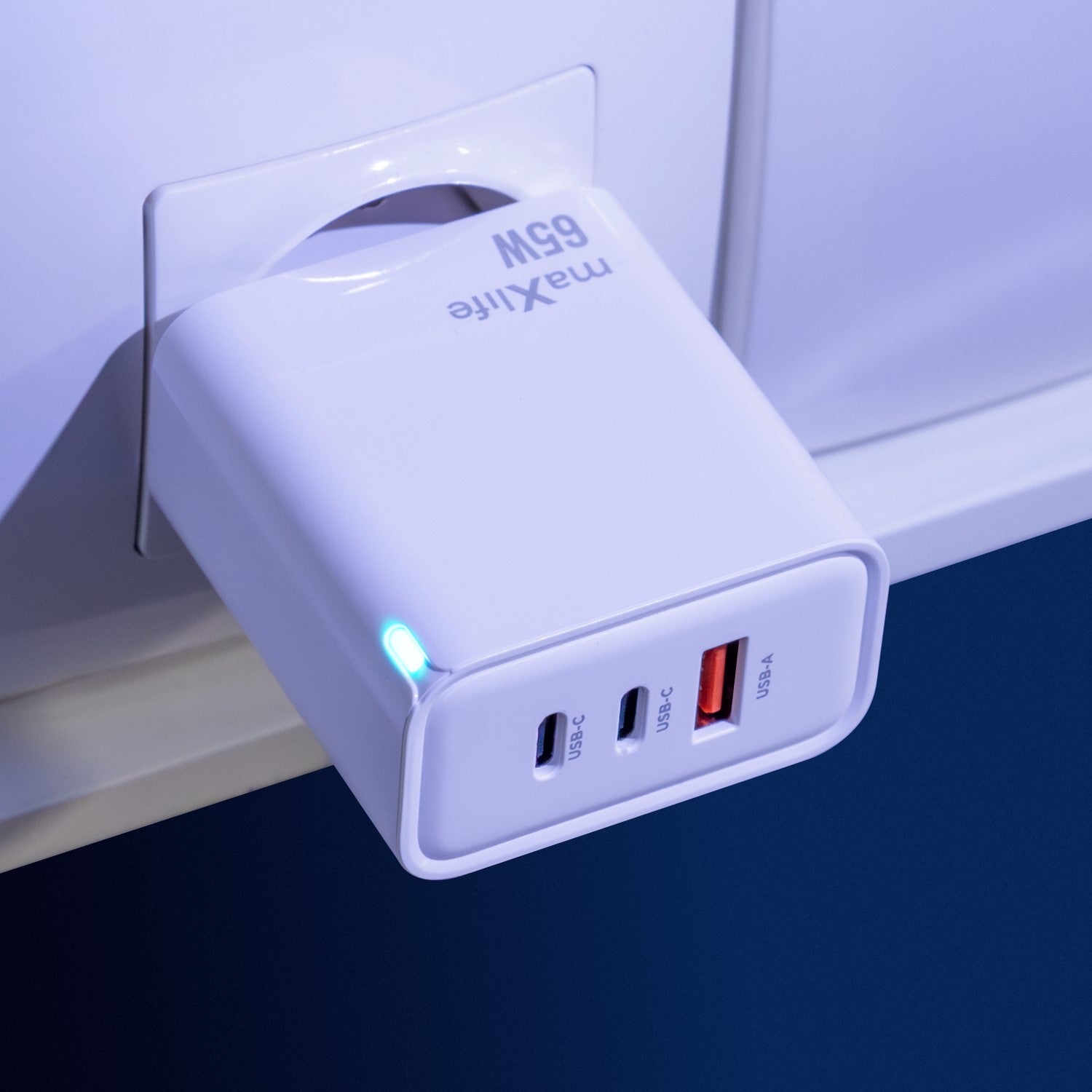 Chargeur Maxlife 65W 2x USB-C 1x USB-A GaN