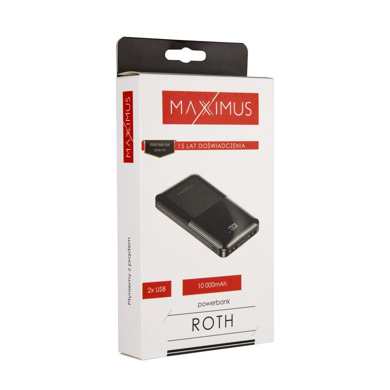 POWERBANK MX ROTH 10 000 mAh, 2XUSB, 10W Li-Po, BLACK, + microUSB CABLE