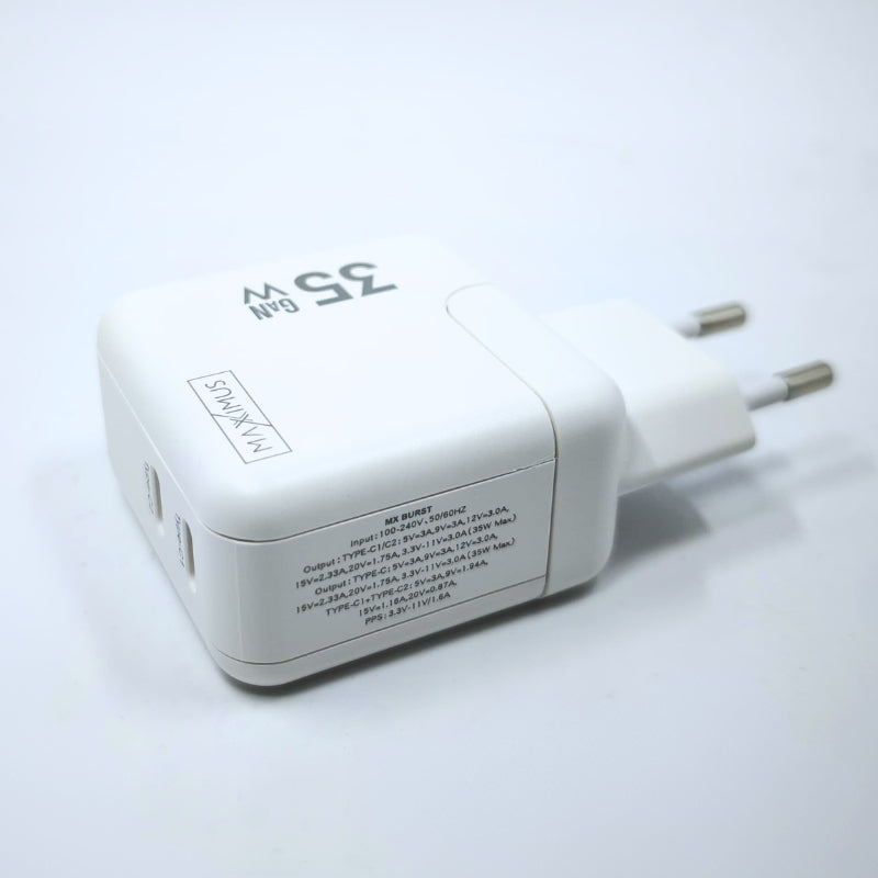 Chargeur secteur Maxximus MX Burst 35W GaN — 2 USB-C
