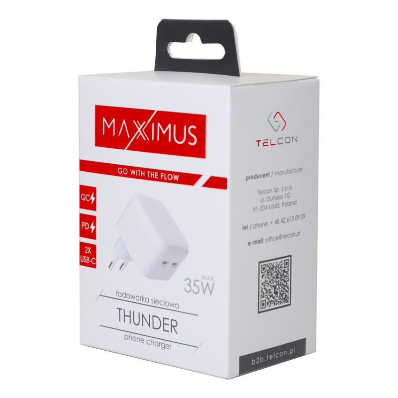 Chargeur Maxximus MX Thunder PD 35W — 2 USB-C Blanc
