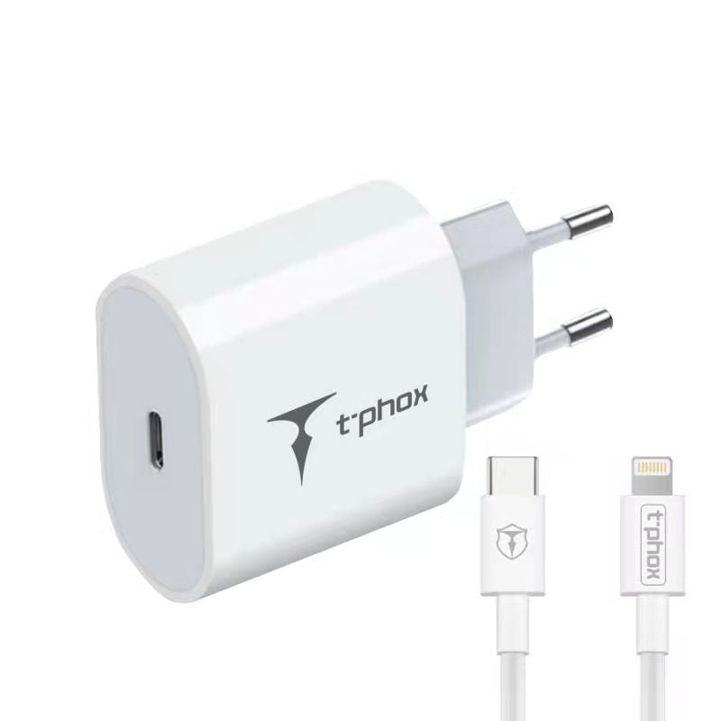 WALL CHARGER T-PHOX ISPEED 20W USB-C/LIGHTNING CABLE WHITE