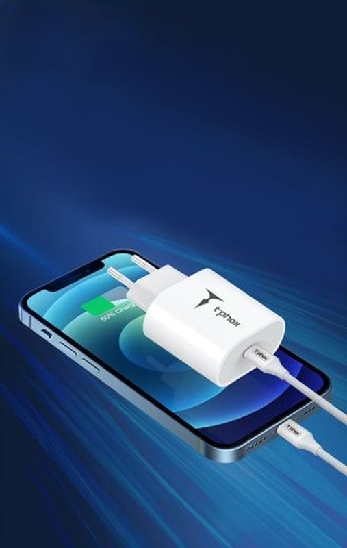 WALL CHARGER T-PHOX ISPEED 20W USB-C/LIGHTNING CABLE WHITE