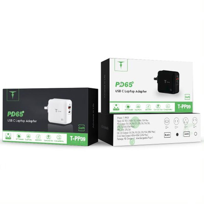 WALL CHARGER T-PHOX MEGA T-PP09 GAN PD 65W USB/USB-C BLACK