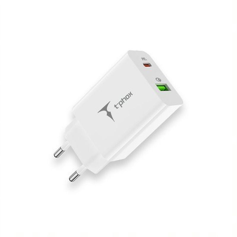 WALL CHARGER T-PHOX SPEEDY USB-C 20W + USB 18W QC 3.0 WHITE
