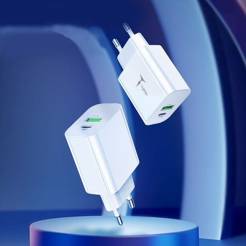 WALL CHARGER T-PHOX SPEEDY USB-C 20W + USB 18W QC 3.0 WHITE