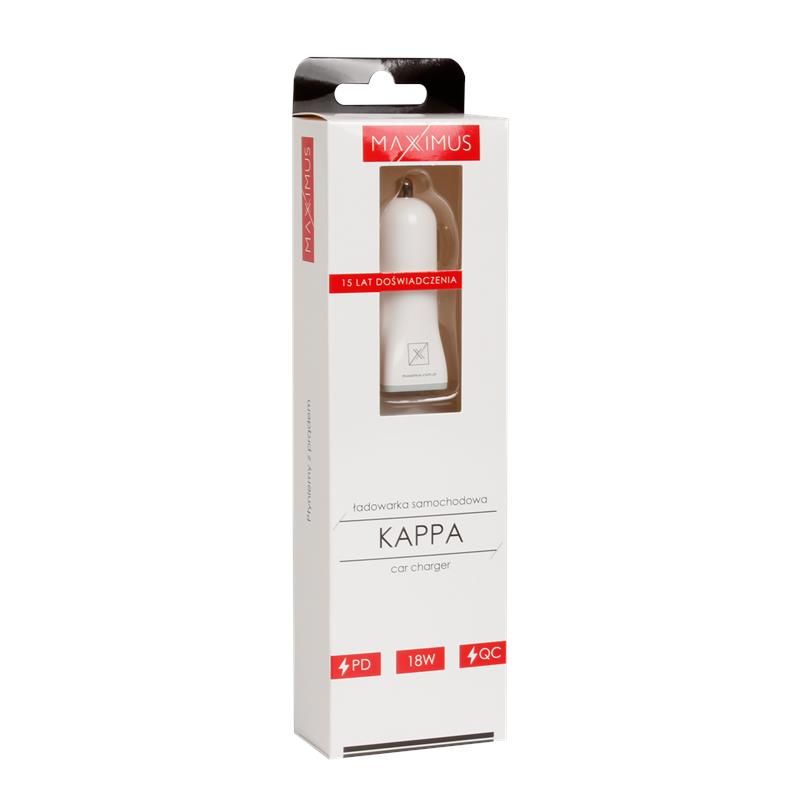 CAR CHARGER MX KAPPA 18W PD+QC, USB-A+C WHITE