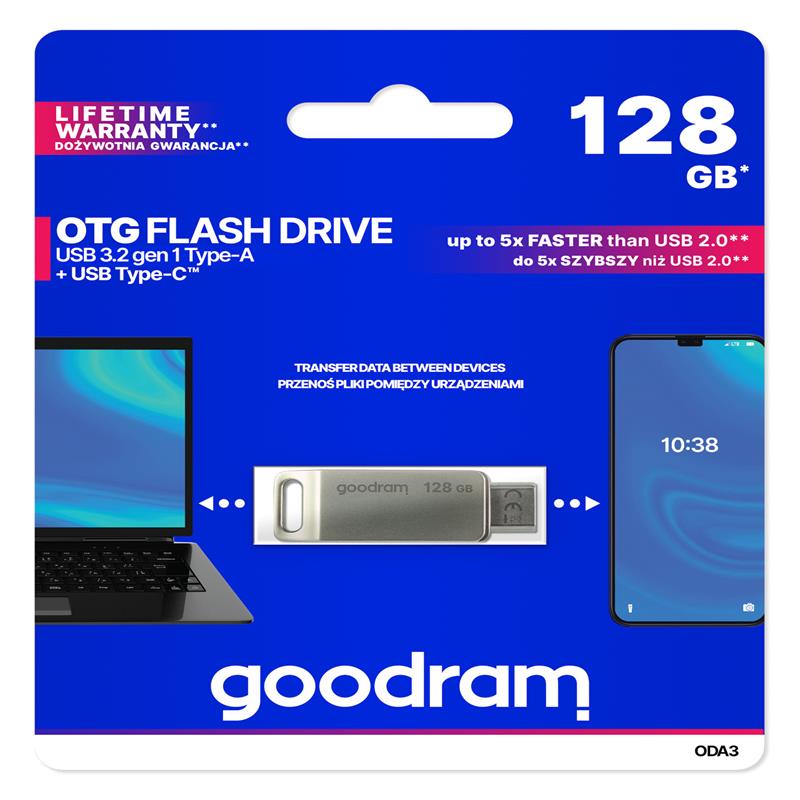 Goodram pendrive 128GB USB 3.2 ODA3 silver TYPE-A+TYPE-C