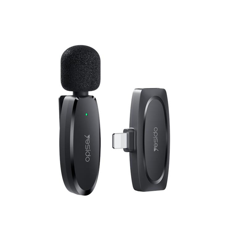 YESIDO MICROPHONE MEMS WITH CLIP KR12 LIGHTNING WIRELESS 2,4GHz, BLACK