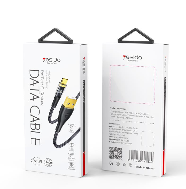 YESIDO CABLE CA104 18W USB/TYPE-C 1,2M PVC 2A BLACK