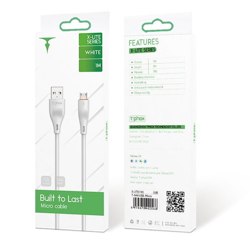 T-PHOX CABLE X-LITE MICRO USB WHITE 1M 3A