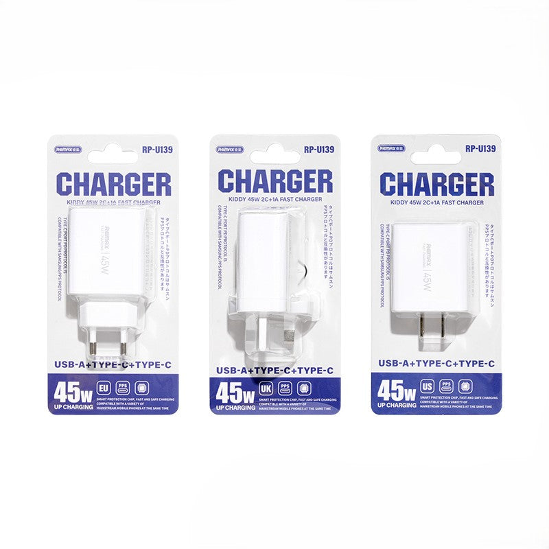 KIDDY SERIES 45W RP-U139 2xUSB-C/1xUSB NETWORK CHARGER WHITE