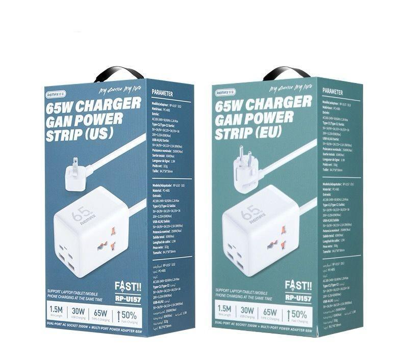REMAX GAN POWER STRIP 65W RP-U157 2xUSB+2xUSB-C 1.5M WHITE