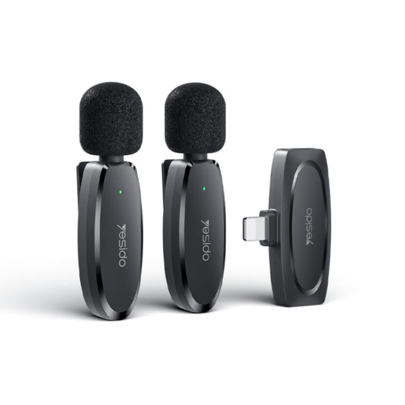 YESIDO KR14 MICROPHONE MEMS 2PCS WITH CLIP LIGHTNING WIRELESS 2,4GHz BLACK