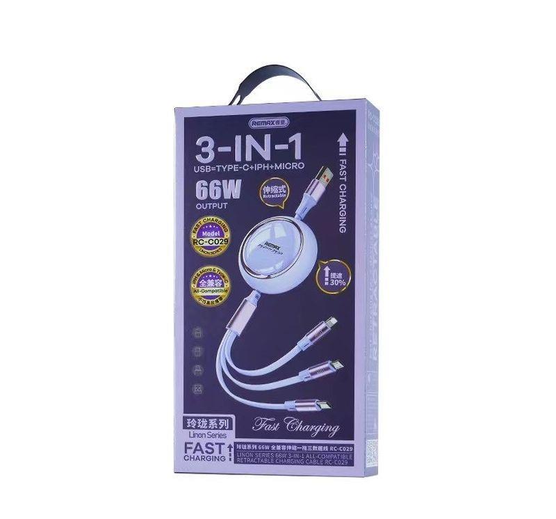 CABLE REMAX LINON SERIES 66W 3IN1 USB-C/MICRO/LIGHTNING RC-C029 PURPLE