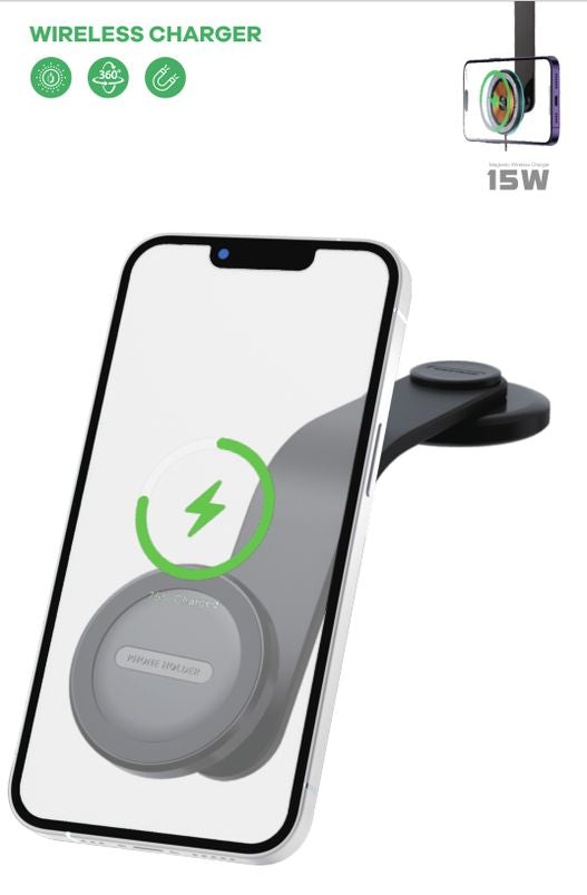Support de voiture magnétique sans fil T-PHOX MAG ON 15W noir