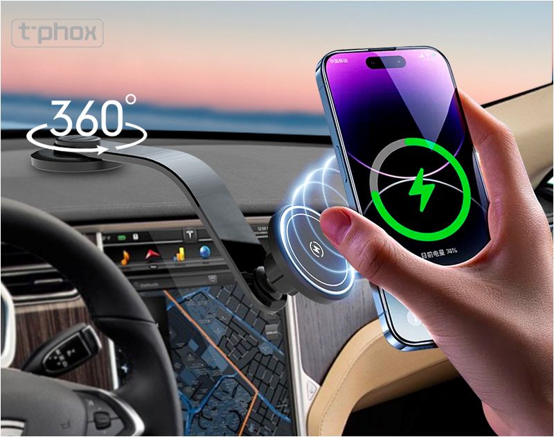 Support de voiture magnétique sans fil T-PHOX MAG ON 15W noir