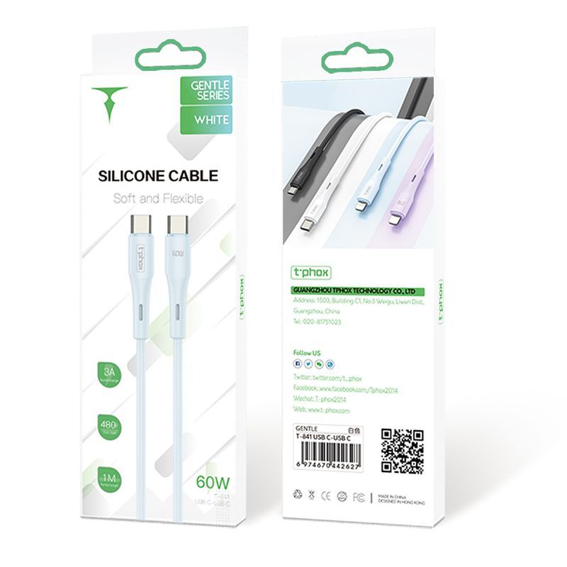 T-PHOX CABLE GENTLE USB-C/USB-C 60W 1M WHITE