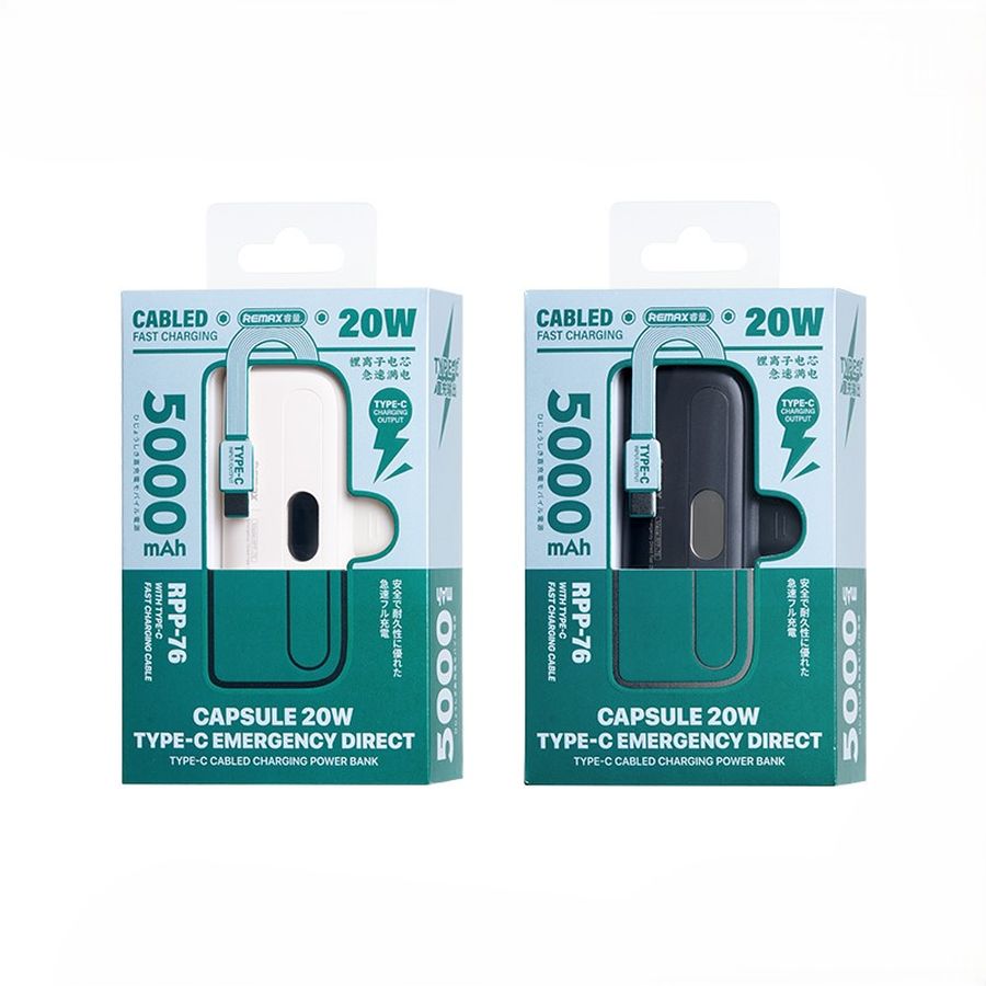 POWERBANK REMAX CAPSULE SERIES 20W USB-C 5000mAh RPP-76 BLACK