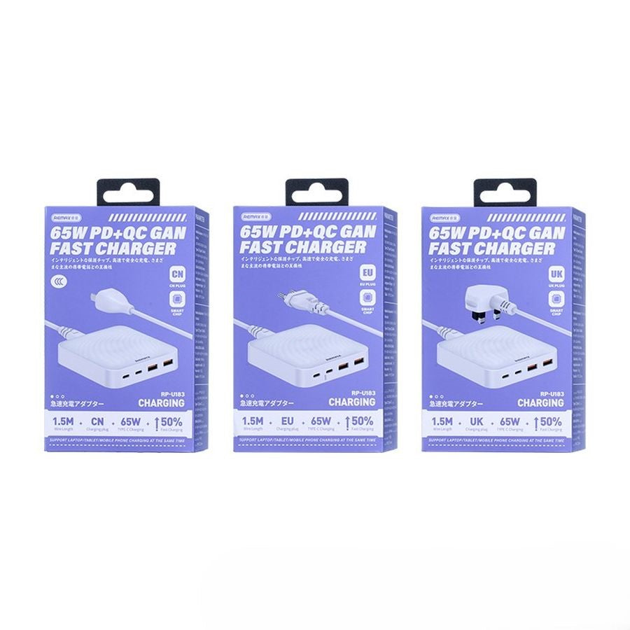 REMAX DONGFENG TRAVEL CHARGER 65W RP-U183 GaN PD QC WHITE