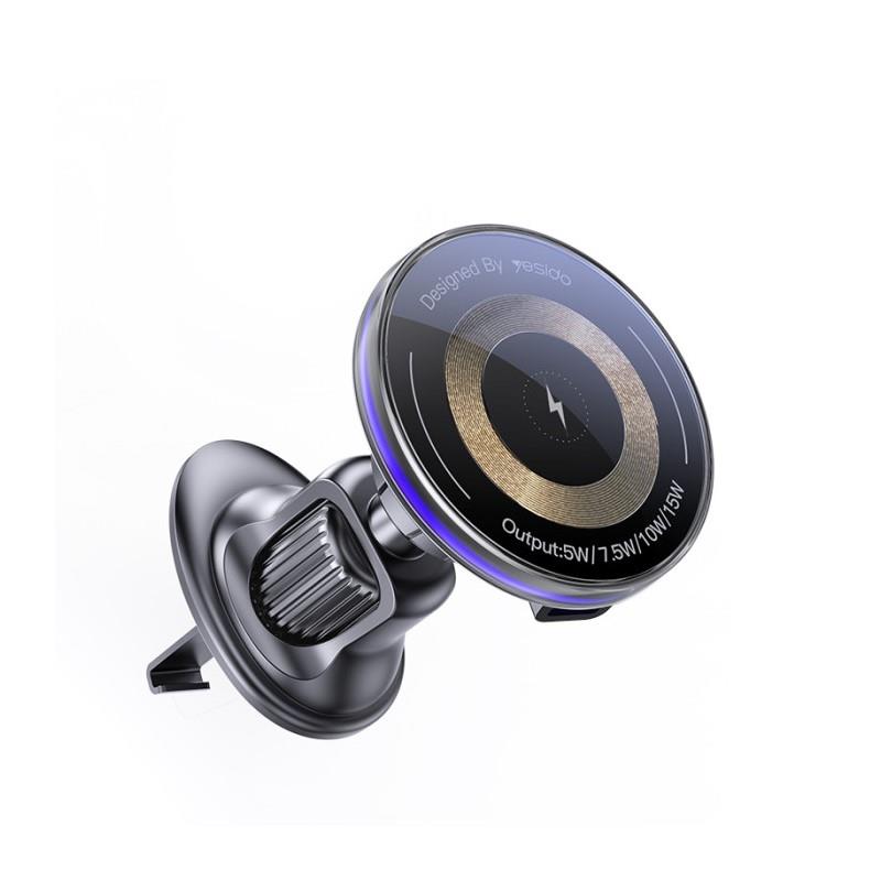 YESIDO MAGNETIC CAR HOLDER C308 FOR VENT, WIRELESS 15W, MAGSAFE BLACK