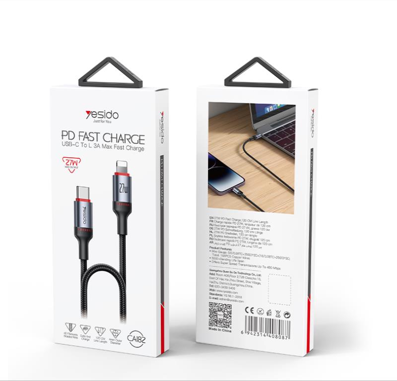 YESIDO CABLE CA182 27W TYPE-C/LIGHTNING 1.2M 3A BLACK