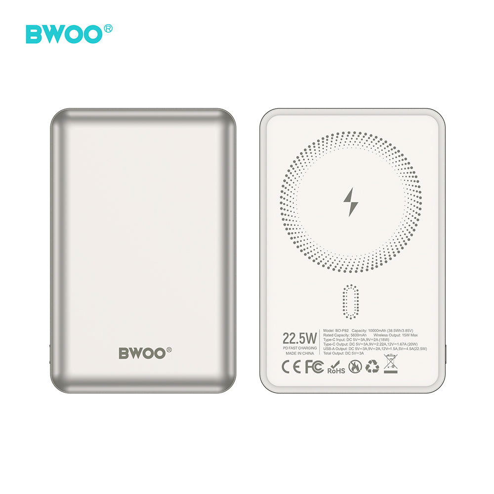 Chargeur BWOO P82 BO 10000mAh 15W sans fil magnétique gris