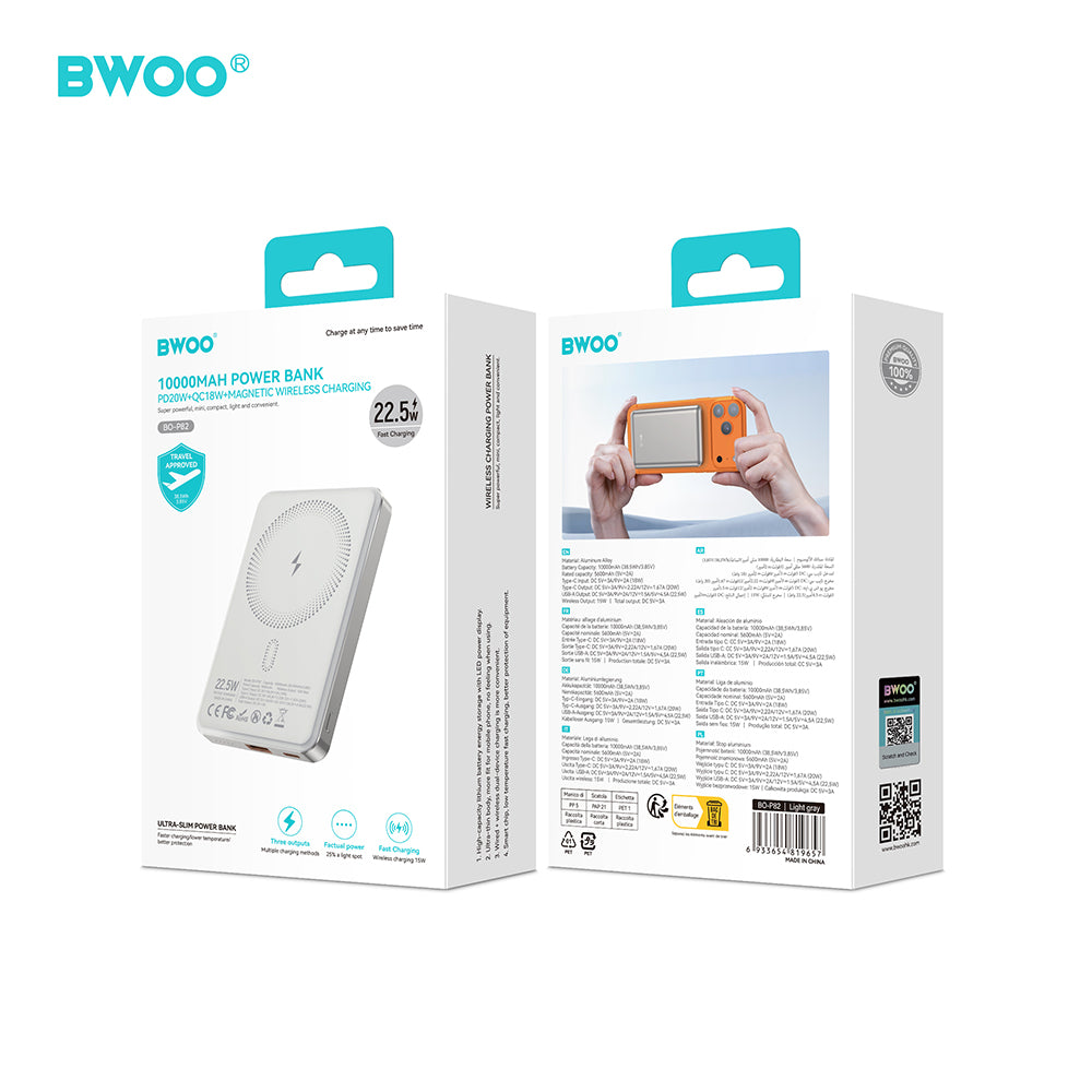 Chargeur BWOO P82 BO 10000mAh 15W sans fil magnétique gris
